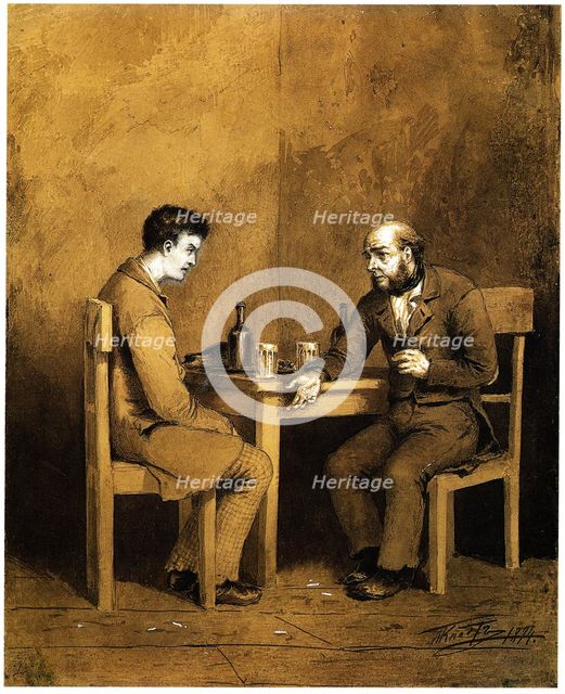 Raskolnikov und Marmeladov. Illustration for the novel Crime and Punishment by F. Dostoevsky, 1874. Artist: Klodt, Mikhail Petrovich, Baron (1835-1914)