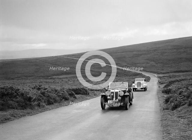 RD Harris' MG Magnette leading RJ Barker's Terraplane at the MCC Torquay Rally, July 1937. Artist: Bill Brunell.
