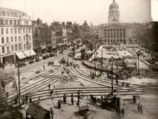 Re-laying of tram track in the Old Market Square, Nottingham, Nottinghamshire, 1929. Creator: Unknown