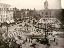 Re-laying of tram track in the Old Market Square, Nottingham, Nottinghamshire, 1929. Creator: Unknown