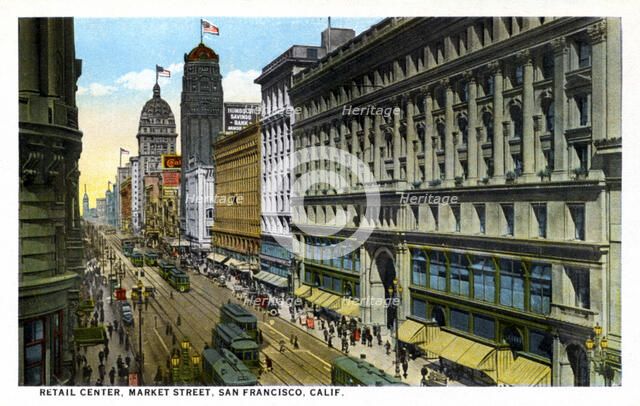 Retail centre, Market Street, San Francisco, California, USA, 1921. Artist: Unknown