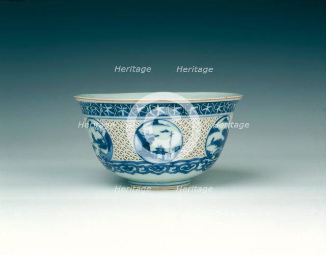 Reticulated blue and white bowl, China, 1600-1644. Creator: Unknown.