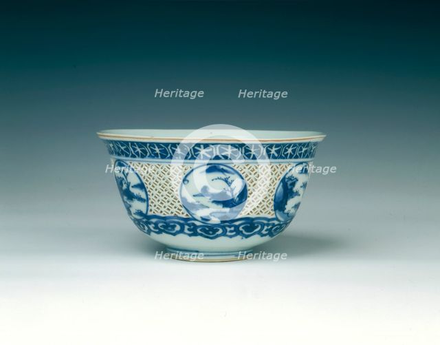 Reticulated blue and white bowl, China, 1600-1644. Creator: Unknown.