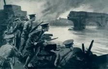 Retreat from Belgium: British Troops on the River Prepared To Resist the German Advance 1915 Creator: Unknown