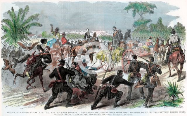 Return of a foraging party to Baton Rouge, Louisiana, American Civil War, c1862. Artist: Unknown