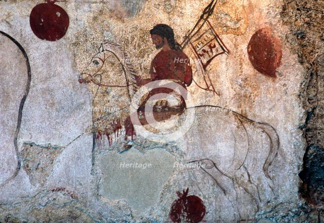 Return of a warrior, Lucan tomb painting, Paestum, c4th century BC. Artist: Unknown.