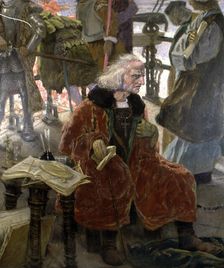 Return of Columbus detail of an oil, 1924, Christopher Columbus (1451-1506) Italian navigator in…
