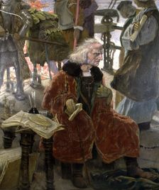 Return of Columbus detail of an oil, 1924, Christopher Columbus (1451-1506) Italian navigator in…