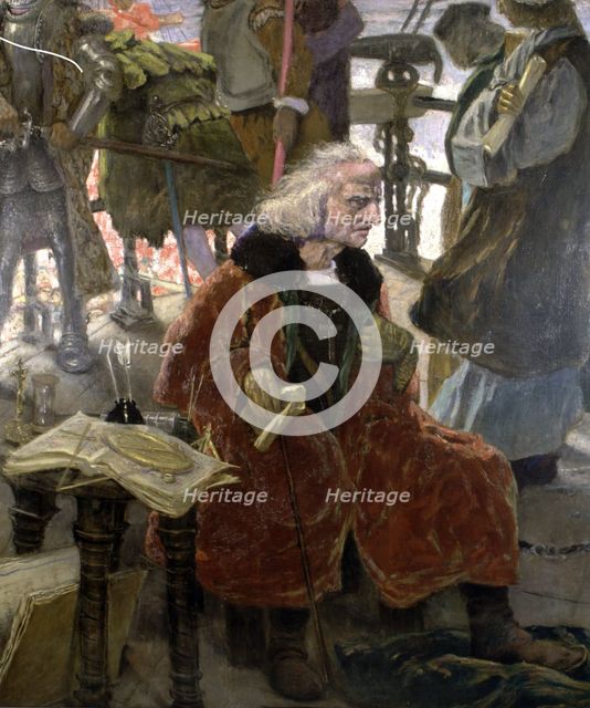 Return of Columbus' detail of an oil, 1924, Christopher Columbus (1451-1506) Italian navigator in…