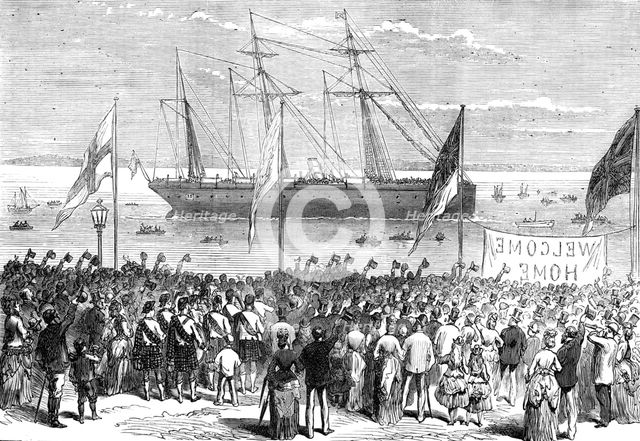 Return of the troops from the Ashantee War: arrival of the...42nd - the first note of welcome, 1874. Creator: Unknown.
