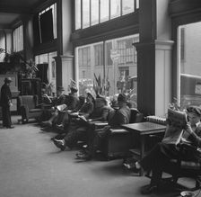 Return of the army seen through the lobby..., Salvation Army, San Francisco, California, 1939. Creator: Dorothea Lange