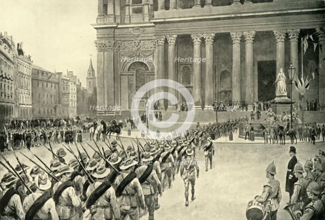 'Return of the City Imperial Volunteers: Arrival at St. Paul's Cathedral', 1901. Creators: Frank Dadd, Stephen T Dadd.