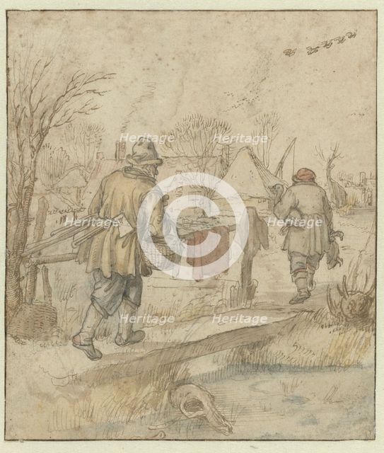 Return of the Duck Hunters / verso: Sketches of Ships and of a Man in Winter Clothing, c.1610-c.1615 Creator: Hendrick Avercamp.
