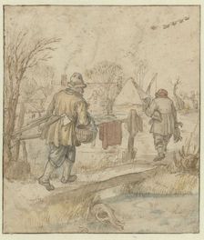Return of the Duck Hunters / verso: Sketches of Ships and of a Man in Winter Clothing, c.1610-c.1615 Creator: Hendrick Avercamp