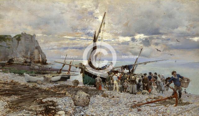 Return Of The Fishing Boats, Étretat, 1879. Creator: Giovanni Boldini.