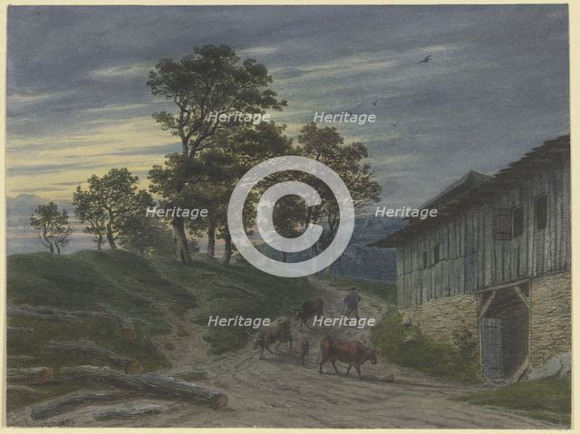 Return of the herd to the stable in the evening, 1853. Creator: Jakob Maurer.