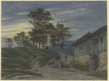 Return of the herd to the stable in the evening, 1853. Creator: Jakob Maurer