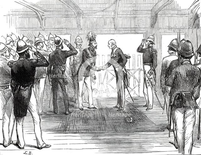 Return of the Prince of Wales from India: the Governor of Bombay...on board the Serapis...1876. Creator: Unknown.