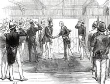 Return of the Prince of Wales from India: the Governor of Bombay...on board the Serapis...1876. Creator: Unknown