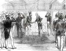 Return of the Prince of Wales from India: the Governor of Bombay...on board the Serapis...1876. Creator: Unknown