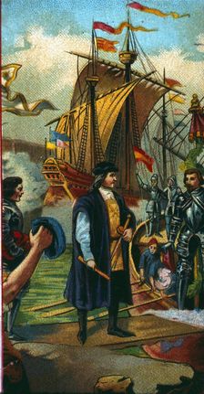Return from Columbus on March 15, 1493 aboard the La Niña caravel to the port of Palos. . Creator: Serra Pausa, Joan (1861-1902)