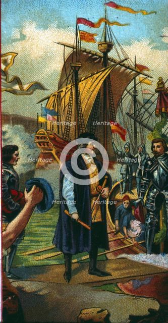Return from Columbus on March 15, 1493 aboard the La Niña caravel to the port of Palos. . Creator: Serra Pausa, Joan (1861-1902).