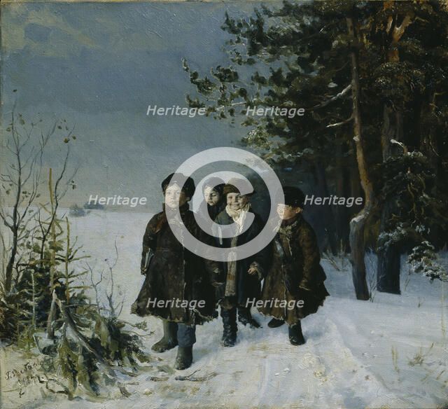 Return from school, 1884. Artist: Rybakov, Gavriil Fyodorovich (1859-?)