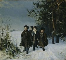 Return from school, 1884. Artist: Rybakov, Gavriil Fyodorovich (1859-?)