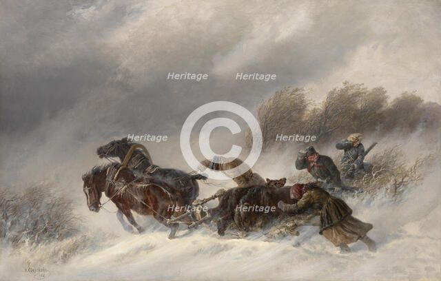 Returning from a Bear Hunt, 1881. Artist: Sverchkov, Nikolai Yegorovich (1817-1898)