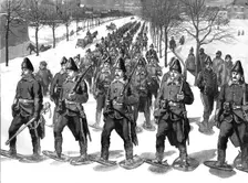 'Returning from Snow-Shoe Drill; The Regiment of Canadian Artillery passing through the..., Quebec. Creator: Unknown