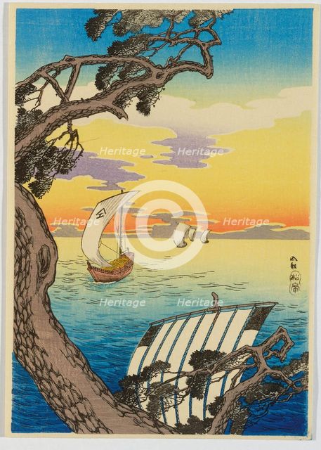 Returning Sailboats (Iri fune), 1930s. Creator: Takahashi (Shotei), Hiroaki (1871-1945).