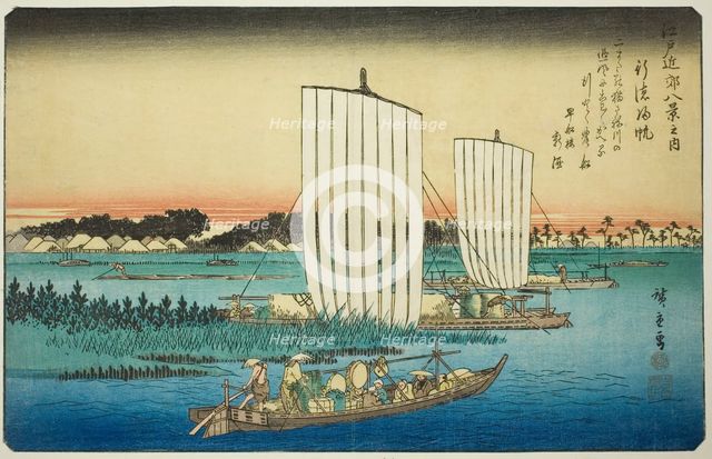 Returning Sails at Gyotoku (Gyotoku no kihan), from the series "Eight Views in the..., c. 1837/38. Creator: Ando Hiroshige.