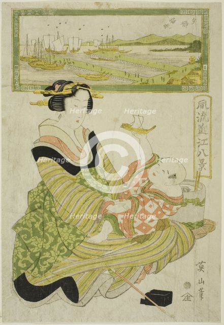 Returning Sails at Yabase (Yabase kihan), from the series "Fashionable Eight Views of..., c.1814/17. Creator: Kikukawa Eizan.