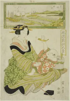 Returning Sails at Yabase (Yabase kihan), from the series "Fashionable Eight Views of..., c.1814/17. Creator: Kikukawa Eizan