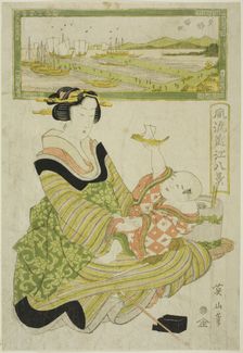 Returning Sails at Yabase (Yabase kihan), from the series "Fashionable Eight Views of..., c.1814/17. Creator: Kikukawa Eizan