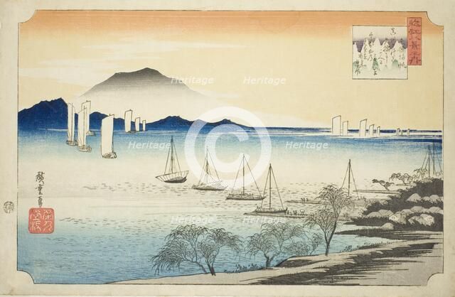 Returning Sails at Yabase (Yabase no kihan), from the series "Eight Views of Omi...", c. 1834. Creator: Ando Hiroshige.