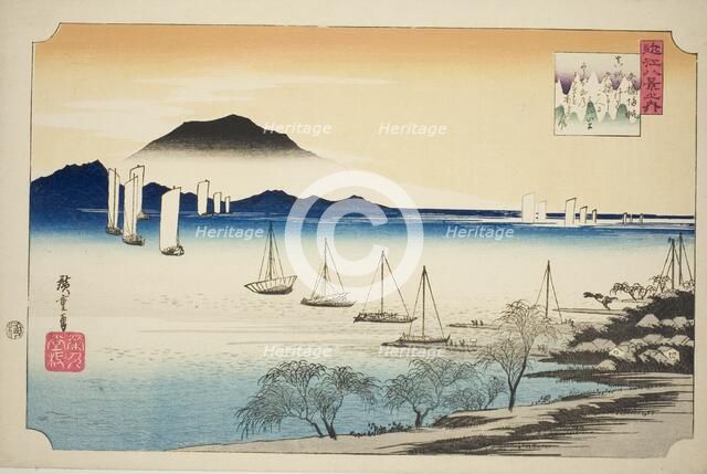 Returning Sails at Yabase (Yabase no kihan), from the series "Eight Views of Omi...", c. 1834. Creator: Ando Hiroshige.