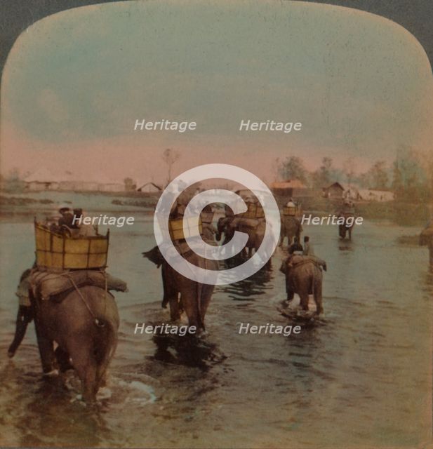 'Returning to camp after a day's shoot, Bebar jungle, India', 1909. Artists: Elmer Underwood, Bert Elias Underwood.