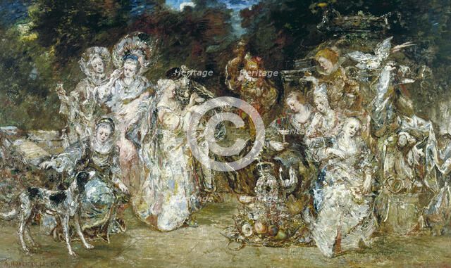Réunion dans un parc au temps des Valois, 1874. Creator: Adolphe Monticelli.