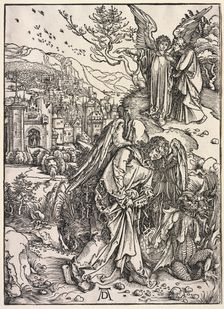 Revelation of St. John: Angel with the Key of the Bottomless Pit, 1511. Creator: Albrecht Dürer (German, 1471-1528)