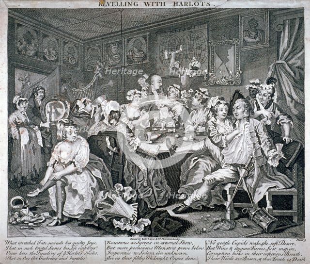 'Revelling with Harlots', plate III of A Rake's Progress, 1735.                                    Artist: Anon
