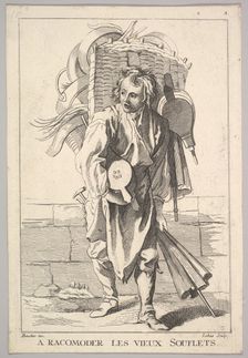 Reverse copy of A Racomoder les Vieux Souflets (Mend the Old Bellows), from Le Cri..., 18th century. Creator: Jacques Philippe Le Bas
