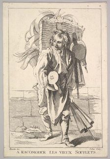 Reverse copy of A Racomoder les Vieux Souflets (Mend the Old Bellows), from Le Cri..., 18th century. Creator: Jacques Philippe Le Bas