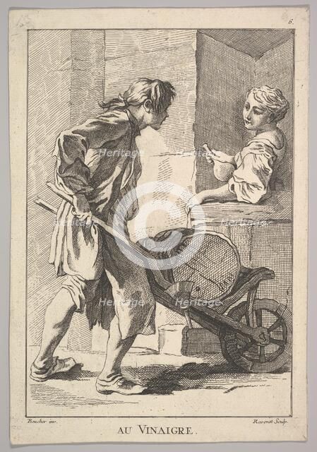 Reverse copy of Au Vinaigre (Vinegar), from Le Cris de Paris (The Cries of Paris)..., 18th century. Creator: Simon François Ravenet.