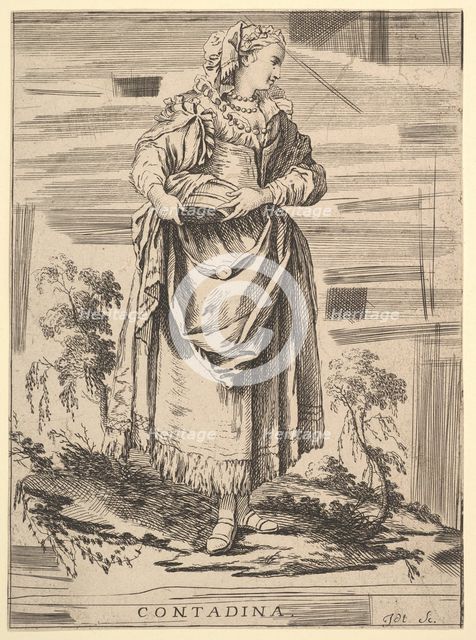 Reverse copy of Contadina, Recueil de diverses fig.res étrangeres Inventées par F...., 18th century. Creator: Unknown.