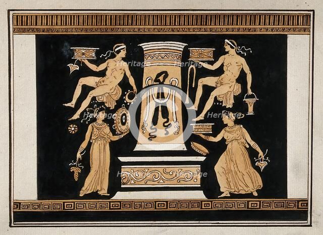 Reverse of the Greek red-figured volute-krater also known as "the Hamilton Vase..., 1760-9. Creator: Augustin Dahlsteen.