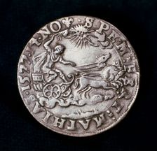 Reverse of a medal commemorating the bright comet of 1577. Creator: Unknown