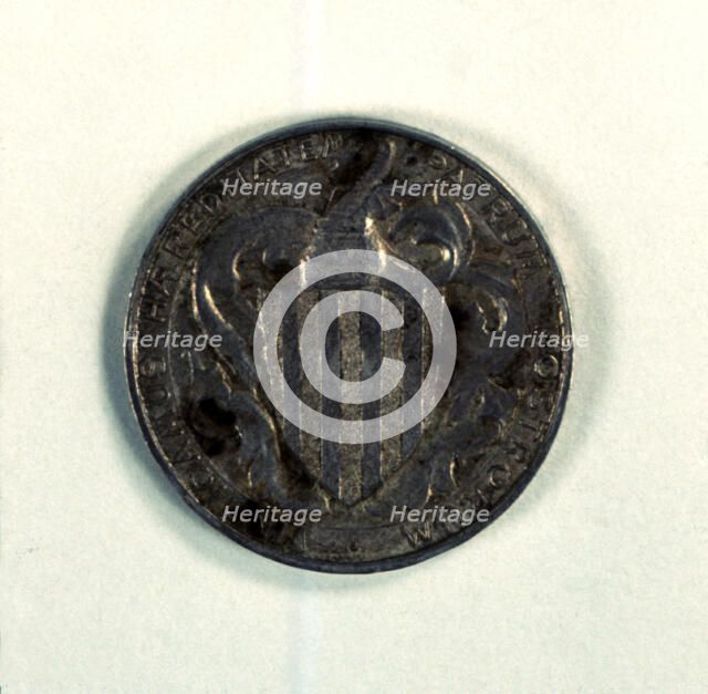 Reverse of a one-peseta coin in silver used as a medal of the Catalanist Union, work of the engra…