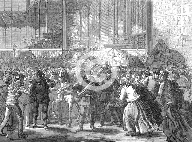 Revictualling of Paris: first arrival of fish at the Halles, 1871. Creator: Unknown.