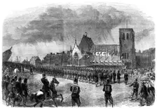 Review of French troops on the Place Napoleon at Cherbourg, 1865. Creator: Unknown